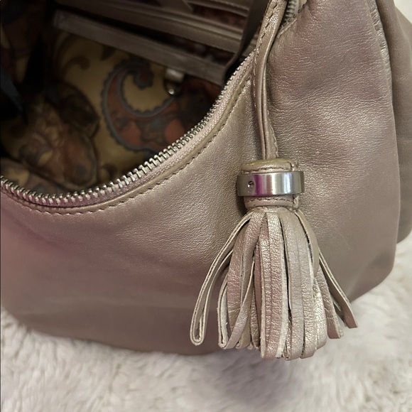 B. Makowsky Taupe Metallic Leather Hobo Bag - Picture 7 of 12